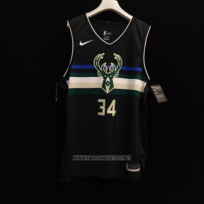 Camiseta Milwaukee Bucks Giannis Antetokounmpo NO 34 Statement Autentico Negro